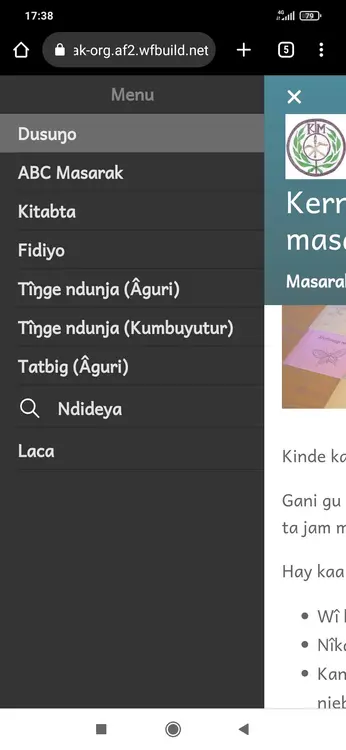 Android menu in Massalit